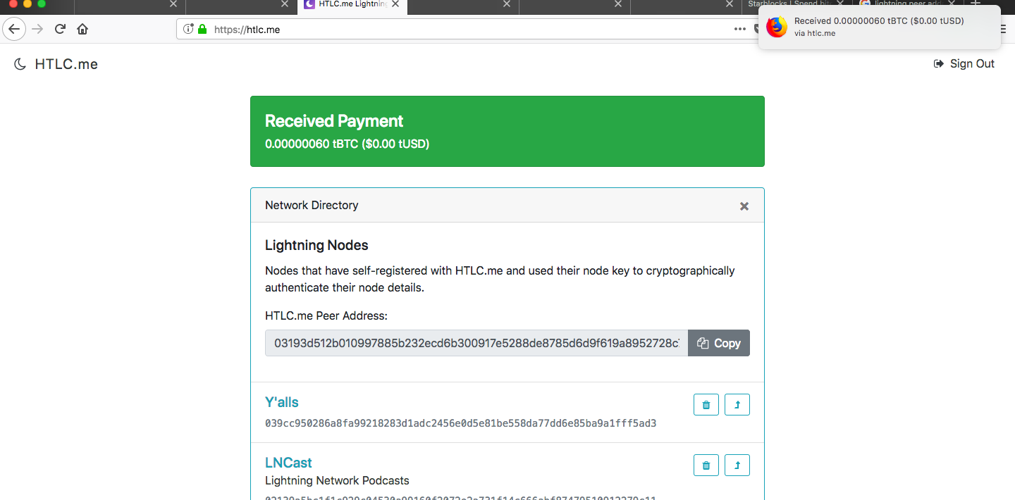 HTLC payment received confirmation