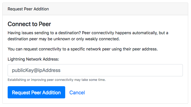HTLC connect to peer screen