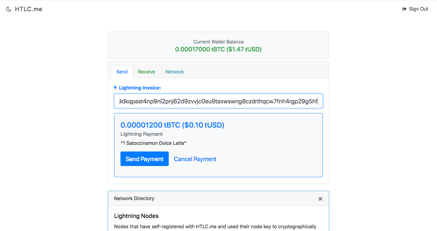 HTLC transaction screen