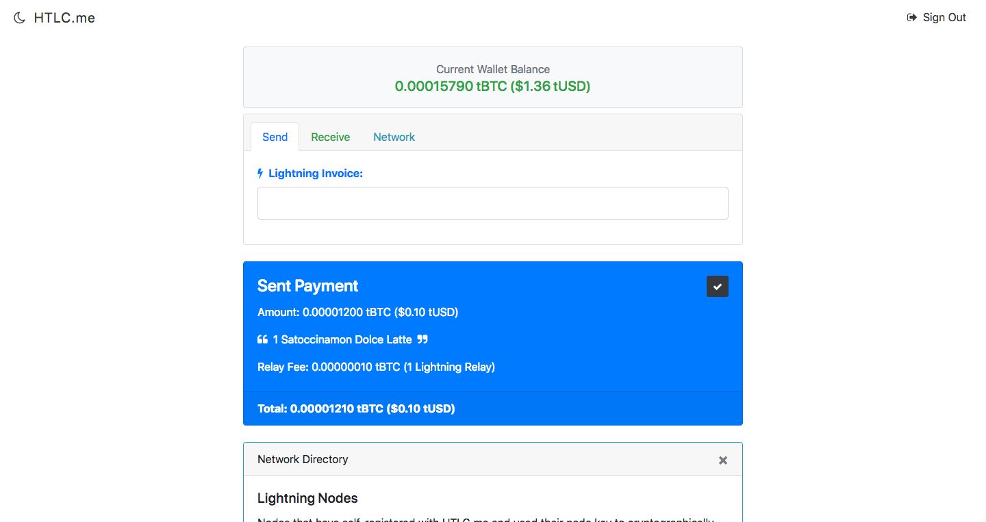 HTLC payment sent screen