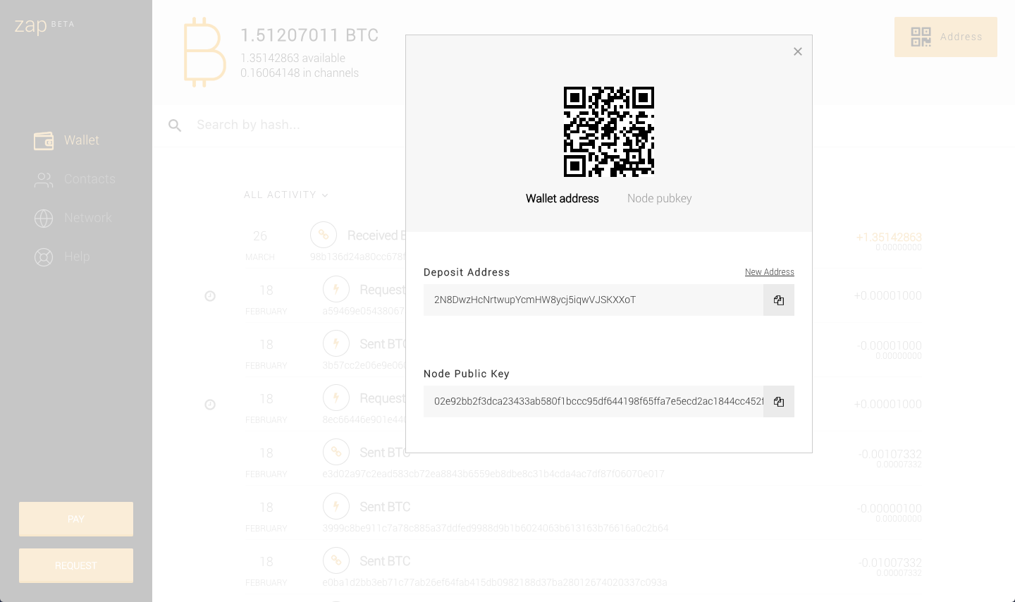Zap wallet address